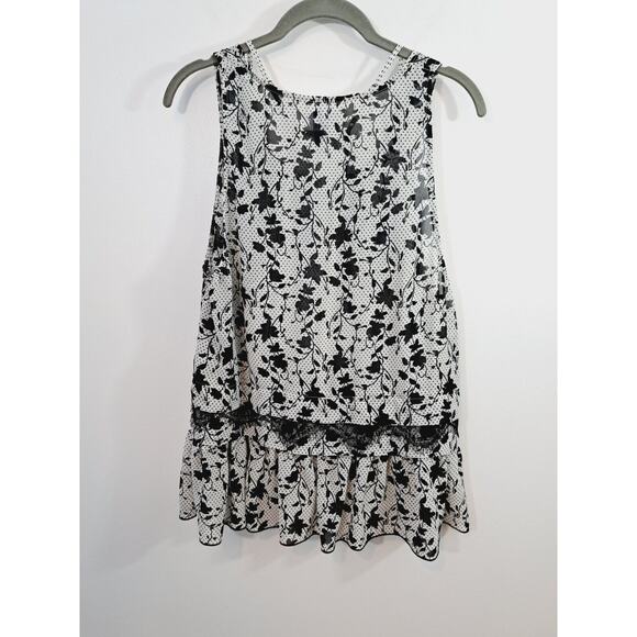 Cabi Women's Black White Floral Polka-dot 2 Pc Blouse Set Size Medium - Picture 2 of 8